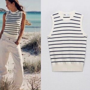Zara Striped Navy + Ivory Tank Top in Small